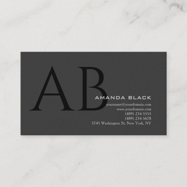 Classical Monogram Custom Grey Black Ultra-Thick Business Card (Front)
