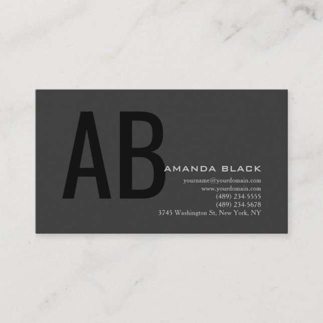 Classical Monogram Custom Grey Black Ultra-Thick Business Card (Front)