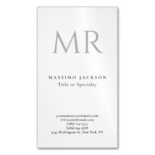 Classical Monogram Grey White Minimalist Plain Magnetic Business Card