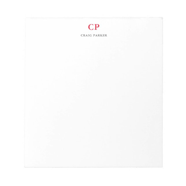 Classical Monogram Professional Plain Red White Notepad (Front)