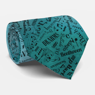 Classical Music Composer Notation Teal Gray Tie