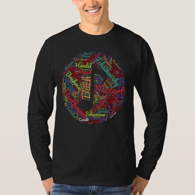 Classical Music Composers Note Word Art T-Shirt (Front)
