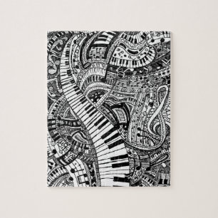 Classical music doodle with piano keyboard jigsaw puzzle