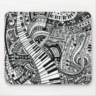 Classical music doodle with piano keyboard mouse mat