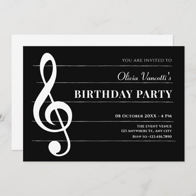 Classical music notes birthday invitation (Front/Back)