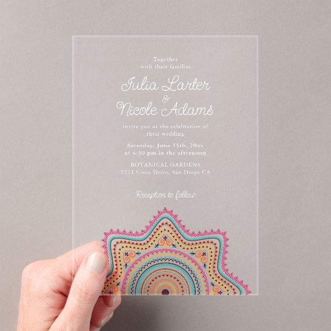 Classical Ornate Art Deco Style Mandala Wedding Acrylic Invitations (Insitu (Handheld))