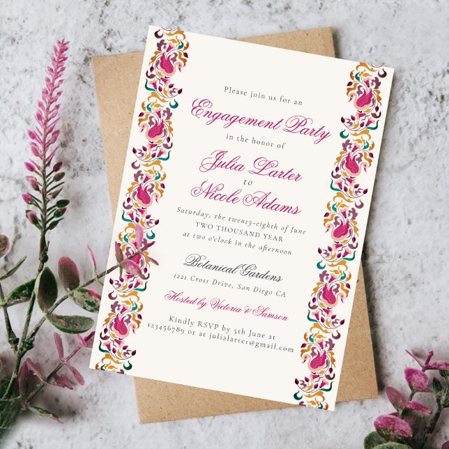 Classical Pearl Swan Floral Frame Engagement Party Invitation (Creator Uploaded)