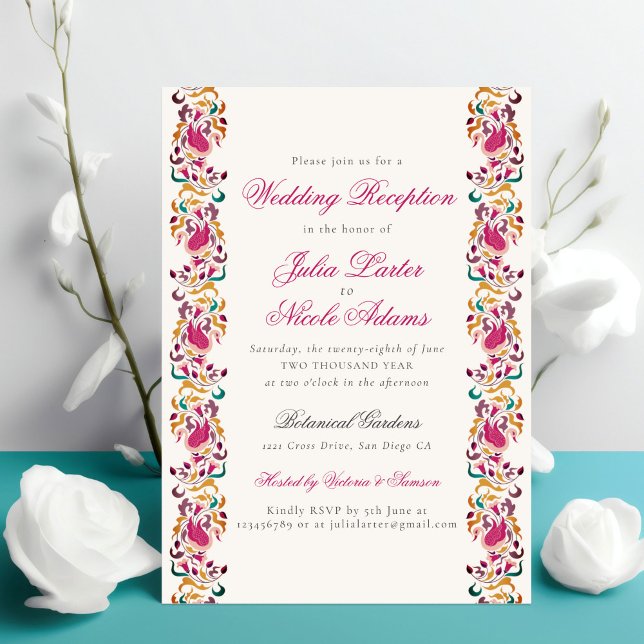 Classical Pearl Swan Floral Wedding Reception Invitation (Creator Uploaded)