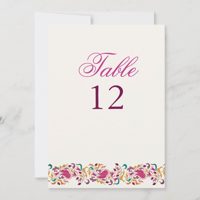 Classical Pearl Swan Floral Wedding Table Number (Front)