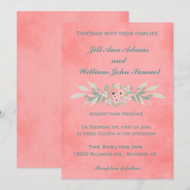 Classical Pink Floral Wedding Invitation (Front/Back)