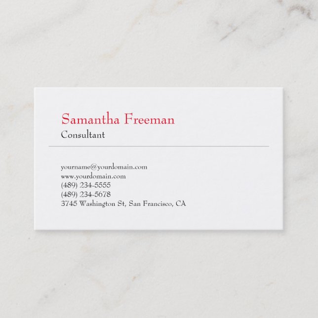 Classical Plain Black Red & White Minimalist Business Card (Front)