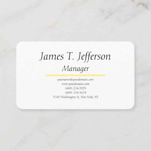 Classical plain minimalist white custom business card (Front)