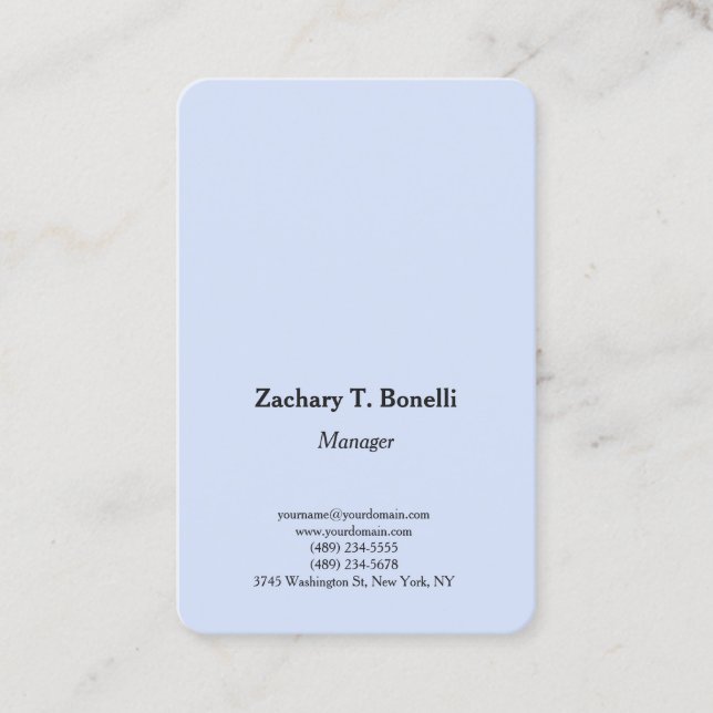Classical plain simple minimalist blue business card (Front)