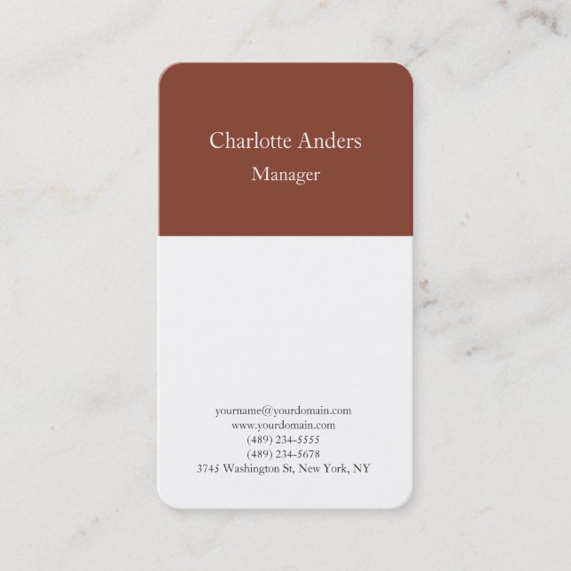 Classical plain simple minimalist brown white business card (Front)