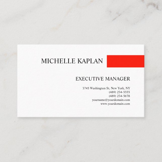 Classical Plain Simple Minimalist Red White Business Card (Front)
