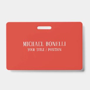 Classical Red Color Elegant Serif Font Minimalist ID Badge