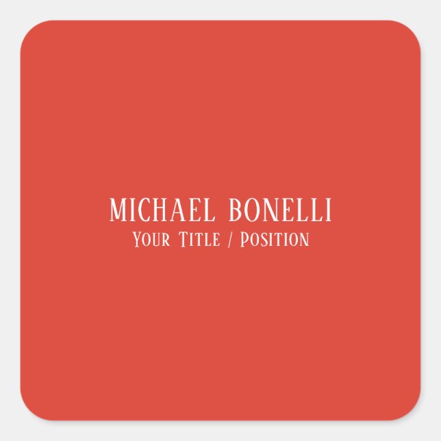 Classical Red Colour Elegant Serif Font Minimalist Square Sticker (Front)