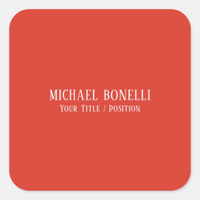 Classical Red Colour Elegant Serif Font Minimalist Square Sticker (Front)