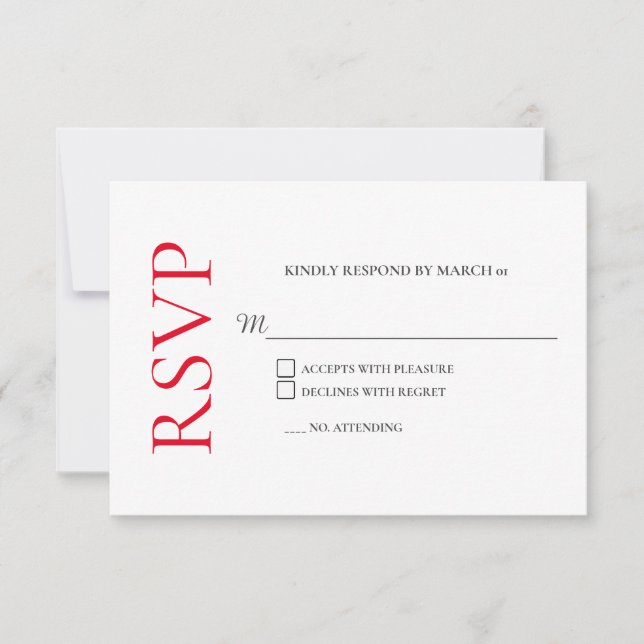 Classical Red White Wedding RSVP Response Reply (Front)