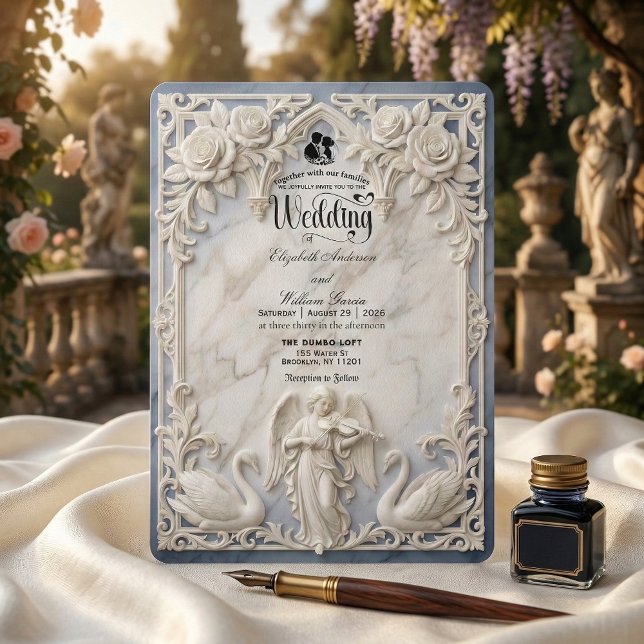 Classical Rococo Arch Angel & Swans Wedding  Invitation (Creator Uploaded)