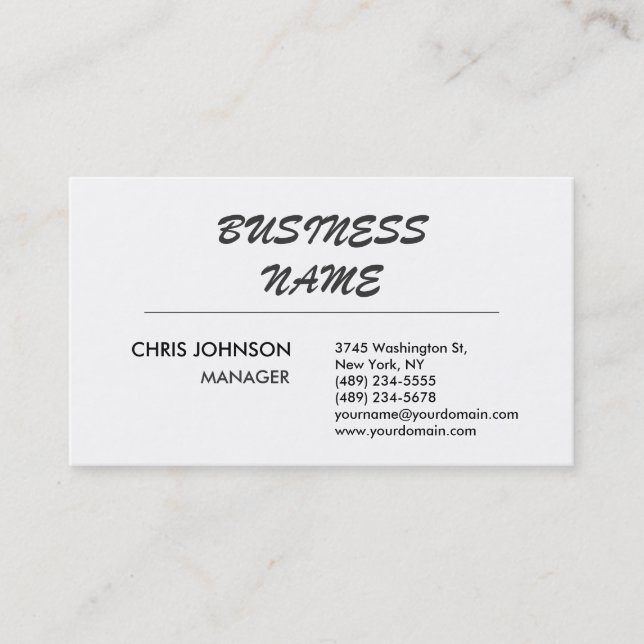 Classical Script Black White Manager Business Card (Front)