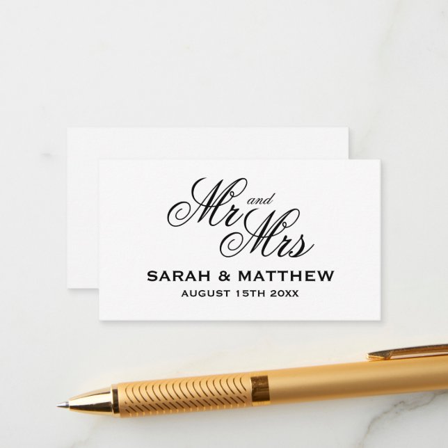 Classical script Mr & Mrs wedding enclosure card (Front/Back In Situ)