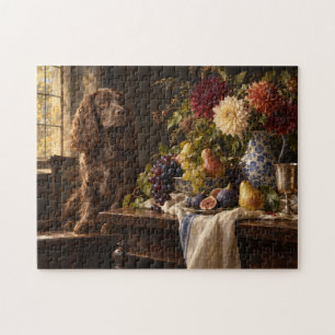 Classical Still Life Dog Beside Fruit Bowl Jigsaw Puzzle