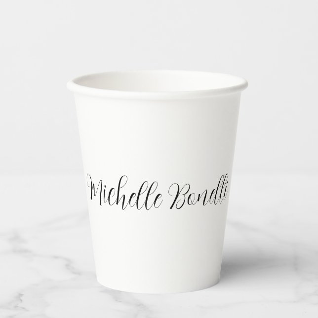 Classical Stylish Script Add Your Name Plain Paper Cups (Front)