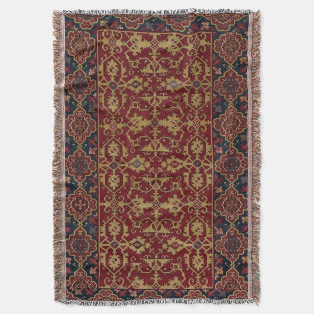 Classical Turkish Lotto Pattern Carpet Print Throw Blanket (Front Vertical)
