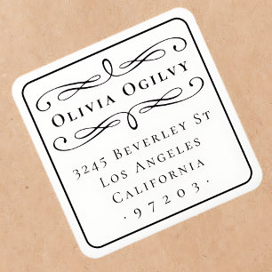 Classical Typography Custom Name Return Address Square Sticker