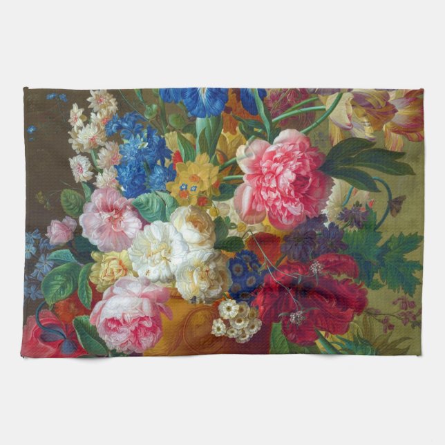 Classical Vintage Flowers Art Painting Tea Towel (Horizontal)