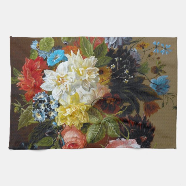 Classical Vintage Flowers Art Painting Tea Towel (Horizontal)