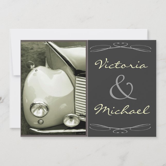 Classical Vintage Motor Wedding Invitation (Front)