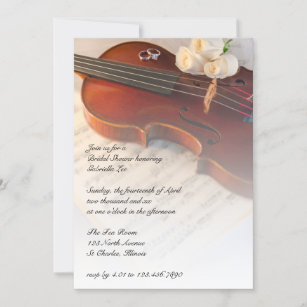 Classical Violin and White Roses Bridal Shower Invitation