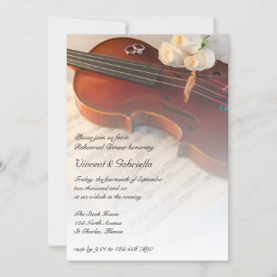Classical Violin Roses Wedding Rehearsal Dinner Invitation
