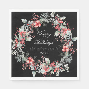 Classical Winter Holiday Berries Paper  Napkin