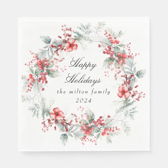 Classical Winter Holiday Berries Paper  Napkin (Front)