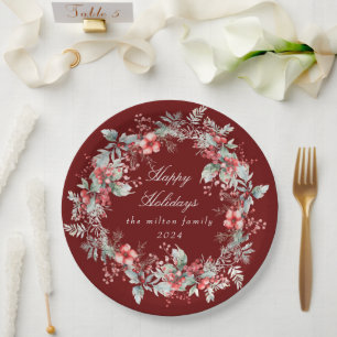 Classical Winter Holiday Berries Paper Plate
