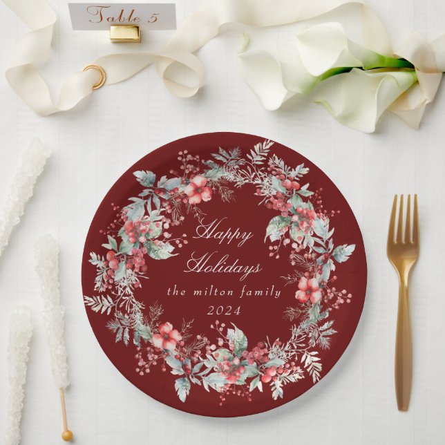 Classical Winter Holiday Berries Paper  Plate (Wedding)