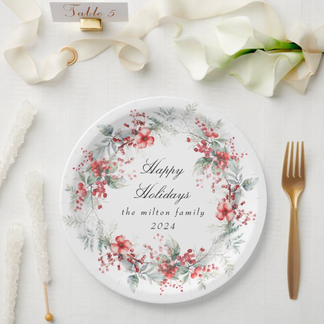 Classical Winter Holiday Berries Paper  Plate (Wedding)