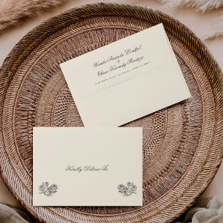 Classically Elegant Floral Grey Cream Wedding Envelope