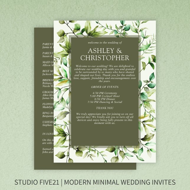 Classically Elegant Rustic Floral Border Wedding Programme (Creator Uploaded)