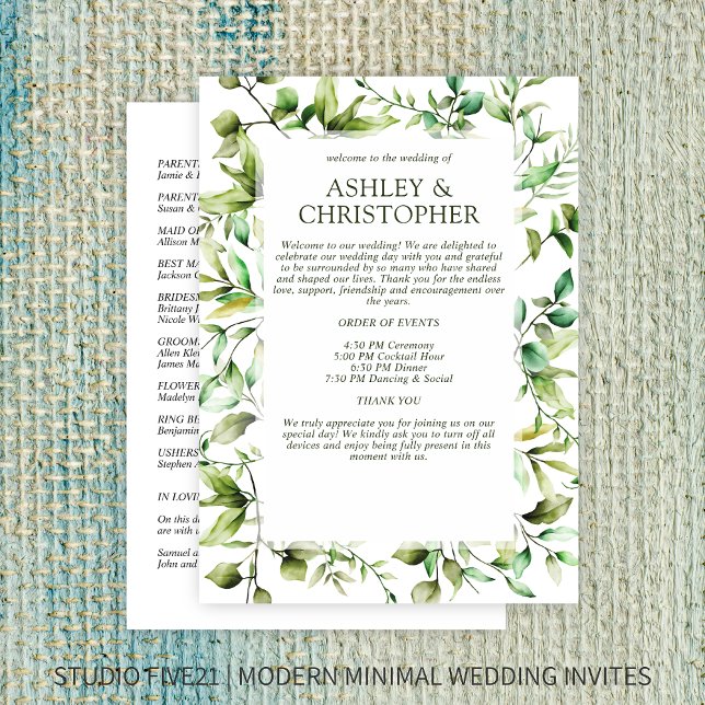 Classically Elegant Rustic Floral Border Wedding Programme (Creator Uploaded)