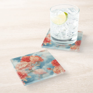 Classics - Angelic Pink and Red Roses in soft clou Glass Coaster