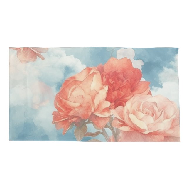 Classics - Angelic Pink and Red Roses in soft clou Pillowcase (Back)
