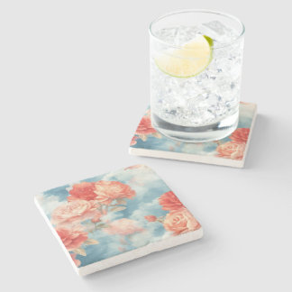 Classics - Angelic Pink and Red Roses in soft clou Stone Coaster