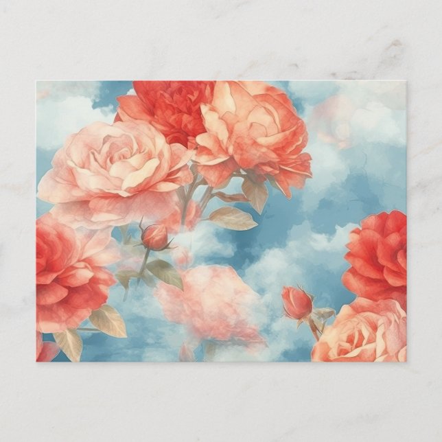 Classics - Angelic Pink & Red Roses in soft clouds Postcard (Front)