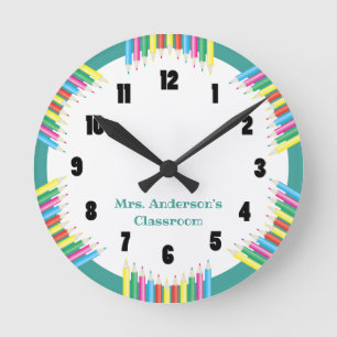 Classroom Clock Coloured Pencils
