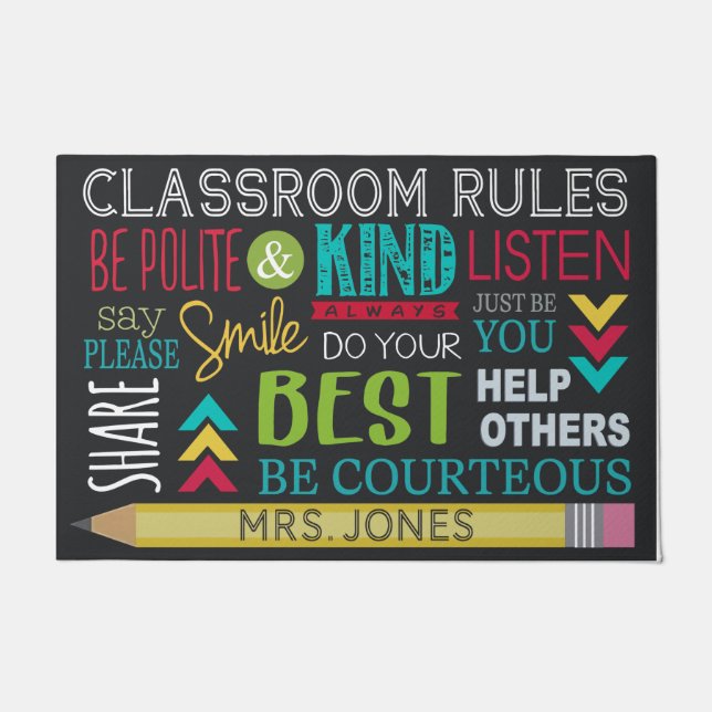 Classroom Doormat, Personalised Name Teacher Doormat (Front)