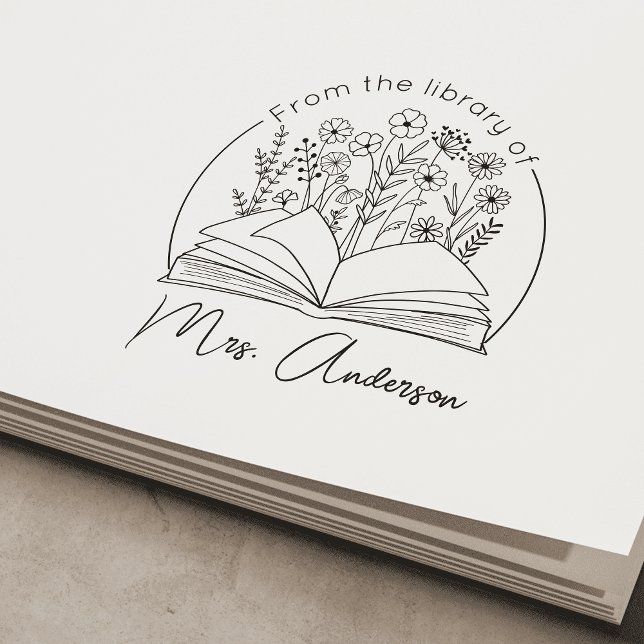 Classroom "From the library of" Floral Bookplate  Self-inking Stamp (Creator Uploaded)